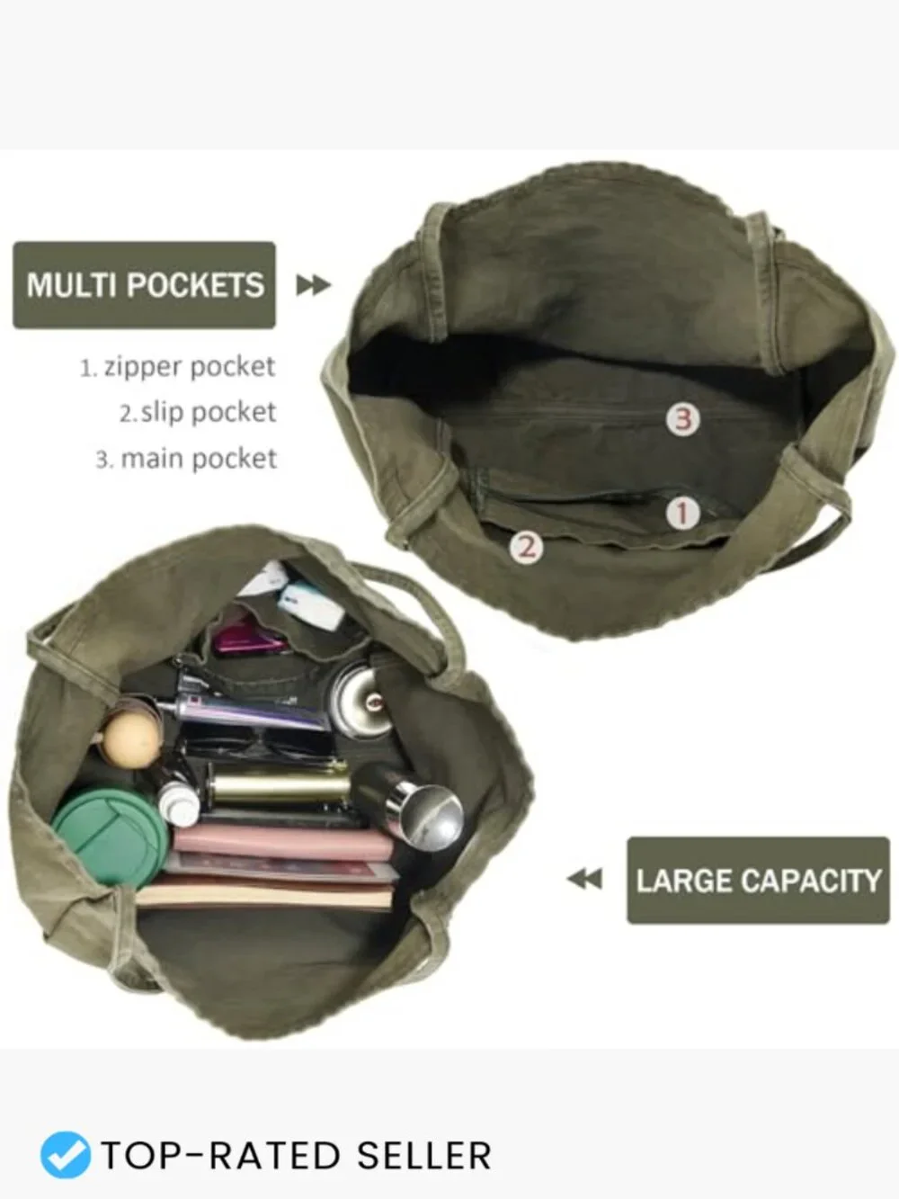 Large Canvas Hobo Tote Work Travel Shoulder Bag Purse